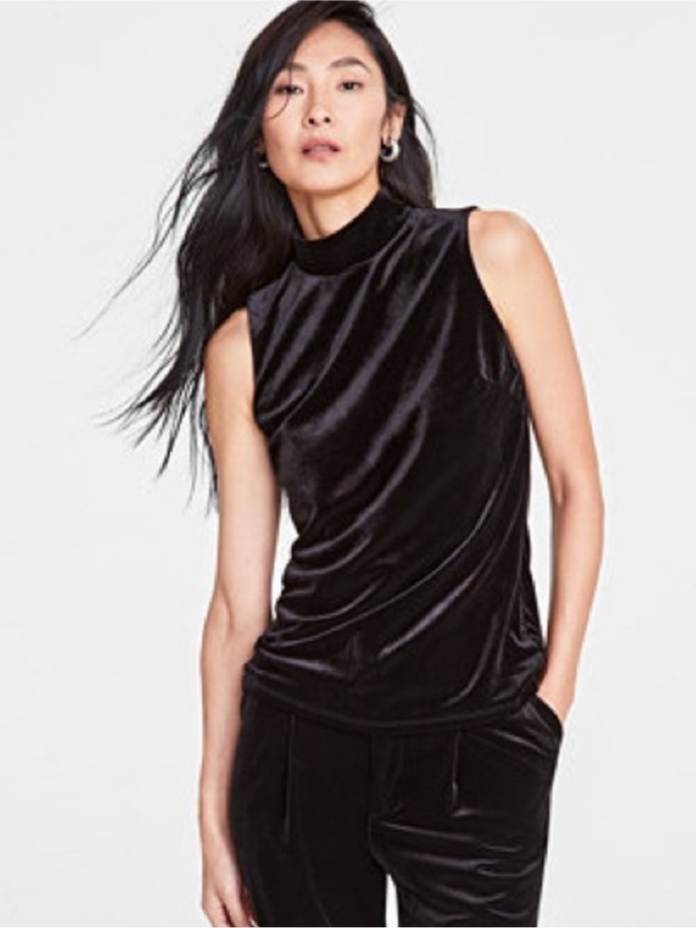 A New Day Black Mock Neck Velvet Tank Top Size XXL